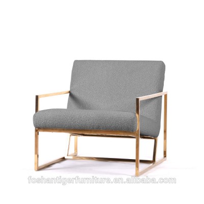 modern living furniture golden metal frame grey boucle fabric lounge chair