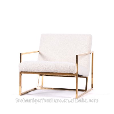 modern living furniture golden metal frame poly blend boucle fabric lounge chair